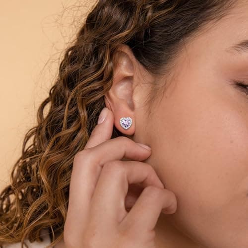 BAYLAY Alexandrite Earrings for Women, June Birthstone Earrings, S925 Sterling Silver Earring, Purple Heart Stud Earrings with Cubic Zirconia, Birthday Jewelry, Birthday Gift for Women Mon Grandma - Thumbnail 3