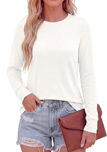 PRETTYGARDEN Long Sleeve Tshirts Shirts for Women Clothing Fall Fashion 2026 Basic Cotton Tees Casual Blouses Winter Tops (White,XX-Large) - Image 1
