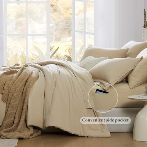 WRENSONGE Super King Plus Size Comforter Set- 7 Pieces Beige Bed in a Bag Super King Plus with Fitted Sheet, Flat Sheet, 2 Pillow Shams, and 2 Pillowcases- Warm Bed Set for All Season - Thumbnail 5