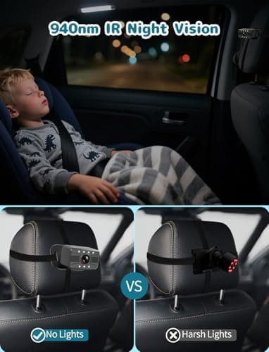 HUBOOK Dual Baby Car Camera, 7" 1080P Split Screen Baby Car Monitor with Night Vision, Rear Facing Car Seat Camera for 2 Kids Newborn Toddlers Travel Safety - Thumbnail 4