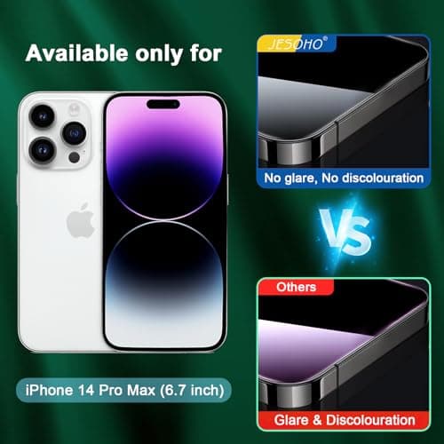 JESOHO Blue Light Screen Protector for iPhone 14 Pro Max (6.7"), Eye Protection, HD Blue Light Blocking Tempered Glass Film, No Bubble, with Easy Installation Kit 2 Pack - Thumbnail 2