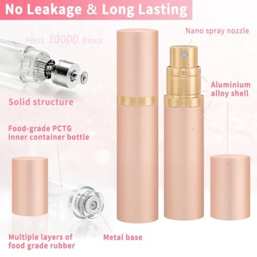 Boxicok 3Pcs 5ml Travel Perfume Atomizer Refillable, Mini Cologne Spray Bottle Empty, Perfume Spray Bottle, Fragrances Atomizer, Cologne Atomiser (Rose Gold - 3) - Thumbnail 2