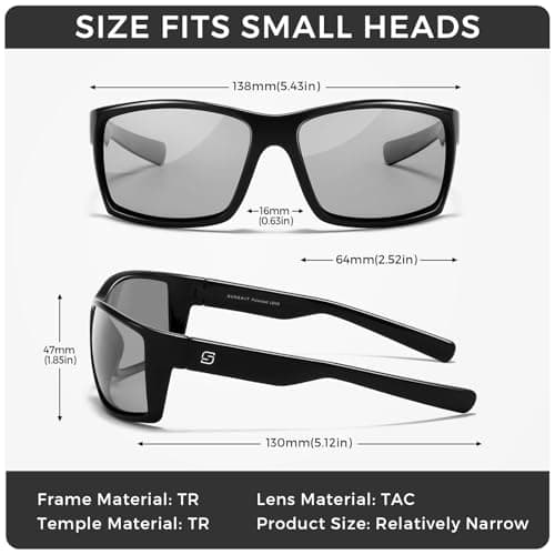 SUNGAIT Polarized Photochromic Sunglasses for Men: Rectangle Sports Sun Glasses UV Protection (Bright Black Frame/Photochromic Lens) - Thumbnail 5