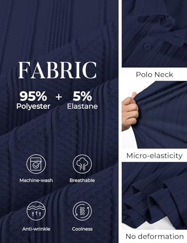 PJ PAUL JONES Mens Knit Polo Short Sleeve Collared Shirts Textured Polo Shirts Wrinkle-Free Ribbed Golf Shirts Navy Blue - Thumbnail 4