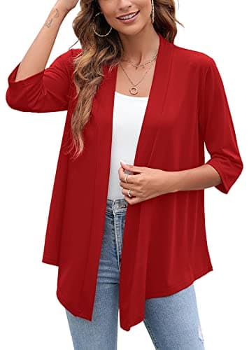 Heymoments Cardigan for Women Crimson Large Draped Open-Front 3/4 Sleeve Lightweight Casual Soft Drape Summer Fall Kimonos Cardigans - Image 1