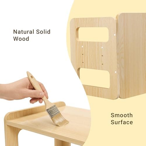 Tilhumt Montessori Weaning Table and Chair Set - 3 Adjustable Height Kids Activity Table with Fence Wood Toddler Table and Chair Set for 1-3 Age Kids for Read, Playing, Eating, Step Stool - Thumbnail 5