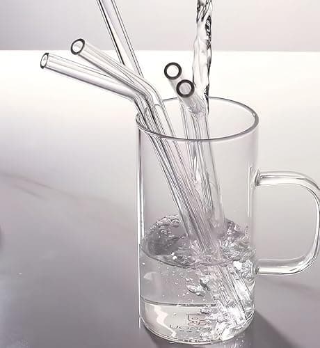 10 reusable high borosilicate glass straws and brushes, size 7 inches x 8 millimeters, including 4 straight pipes, 4 elbows, and 2 cleaning brushes, for juice, coffee, and cocktails - Thumbnail 5