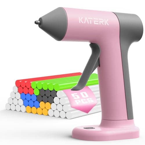 Katerk Cordless Hot Glue Gun, 20 Mini Glue Sticks, Rechargeable, Pink - Image 1
