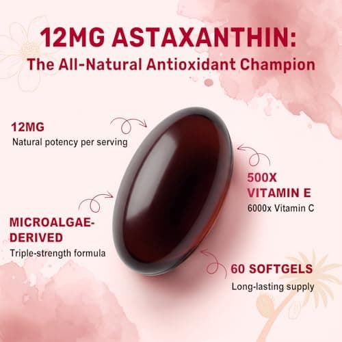BEWORD Astaxanthin 12mg with MCT Oil, 60/120 Softgels 2-Month Supply | Premium Antioxidant Supplements | Natural Microalgae, Triple Strength | Supports Skin & Eye Health | Non-GMO, Gluten & Soy-Free - Thumbnail 3