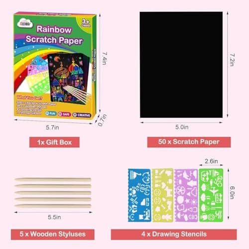 ZMLM Scratch Paper Art Set: 60 Pcs Magic Art Craft Kid Return Gifts Scratch Paper Supplies Toddler Preschool Learning Toys for Age 3 4 5 6 7 8 Girls Boys Birthday Activities Party Favors - Thumbnail 5