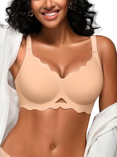 Cuteio Wireless Jelly Bras for Women No Underwire - S-2XL Seamless T-Shirt Bra with Support Full Coverage Comfort Bralette, Skin, XL - Image 1