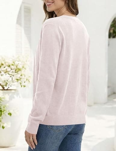 LaGracia Women's Sweaters Cardigan Long Sleeve V Neck Button Up Open Front Business Casual Lightweight Sweater Beige Pink XL - Thumbnail 3