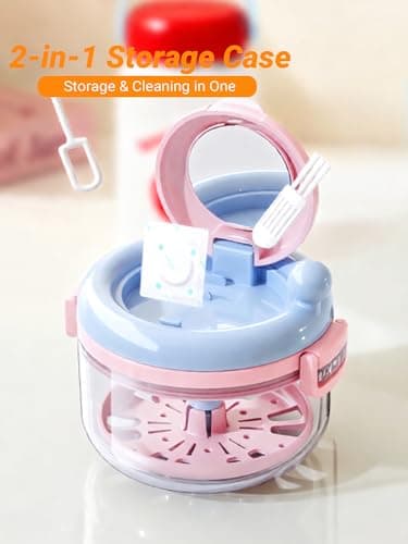 2-in-1 Retainer Case & Mouth Guard Case - Portable Orthodontic Storage Container with Filter, Tools & Mirror, Leak-Proof Denture Bath Box for Daily & Travel Use (Powder Blue) - Thumbnail 4
