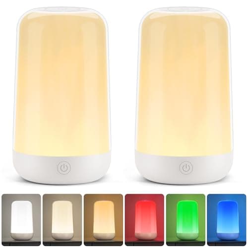 FRIDEKO HOME 2 Pack RGB Touch Bedside Lamp for Nightstand, 3 Color Temperatures Rechargeable Battery Night Light, Dimmable Mood Lighting for Bedroom Living Room Nursery, Breastfeeding, Kids, Adult - Image 1
