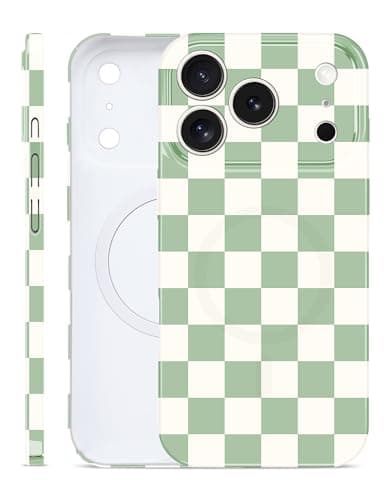 Aitipy Compatible with MagSafe Checkered Phone Case for iPhone 17 Pro, Slim Cute Cool Magnetic Aesthetic Checkerboard Shockproof Protective Phone Cover for Women Men Girls Boys-Green