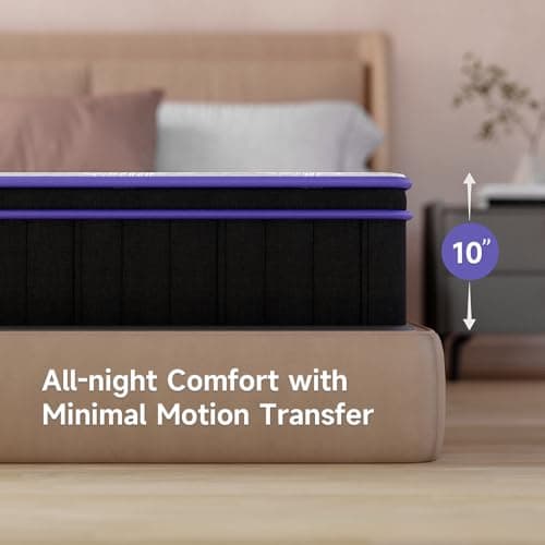 M MZG 10 Inch Queen Size, Hybrid Mattress, Medium Firm, Gel-Infused Memory Foam, Pillow Top, Pocket Coils, Cooling & Breathable, CertiPUR-US Certified, Fiberglass-Free, Mattress in a Box - Thumbnail 5