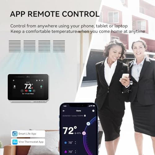 vine Programmable Thermostat for House with 4.3" Touch Screen, WiFi Smart Home Thermostat for AC and Heating, App/Voice Control, Compatible with Alexa and Google Assistant, C-Wire Required, TJ-919T - Thumbnail 4
