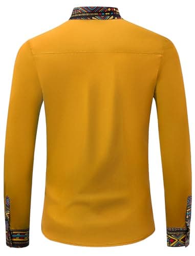 ZAFUL Men's Hipster African Tribal Graphic Patchwork Design Slim Fit Long Sleeve Button up Mandarin Collar Shirts (Orange Tribal Graphic S) - Thumbnail 3