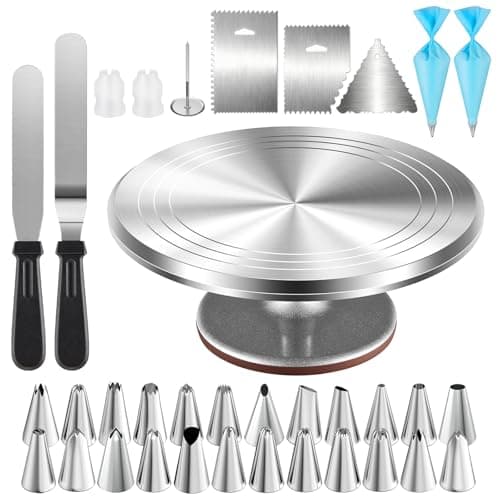 Cake Decorating Kit 35 Pieces - 24 Piping Tips Set with 12 Inch Turntable, Reusable Pastry Bag, Icing Spatula, Scraper, Couplers - Baking Tools for Beginners, Professional Cake Decorating Supplies - Image 1