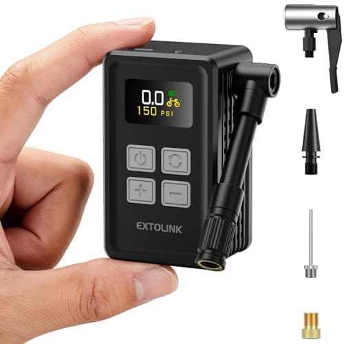 EXTOLINK Mini Bike Tire Pump - 20s Fast Inflate Electric Bike Pump with Gauge, Max 150PSI Electric Air Pump with Presta & Schrader Valve for Road Bike, Mountain Bike, Electric Bike