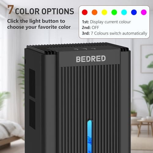 Dehumidifier, 95OZ Dehumidifier for Home 1000 Sq.Ft - Quiet with Auto Shut Off & Relaxing 7 Color Ambient Light,Ideal for Livingroom, Bedroom, Basement(Black) - Thumbnail 5