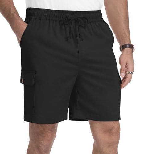 NITAGUT Mens Cargo Shorts 7" Casual Drawstring Elastic Waist Summer Vacation Shorts with Utility Flap Pockets, Black XL - Image 1