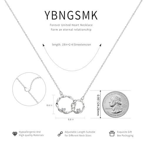 YBNGSMK Sterling Silver Interlocking Circles Necklace, Premium High-End Silver Jewelry with Luxury Packaging, Perfect Sister Birthday Gifts for Big & Little Sister - Thumbnail 2