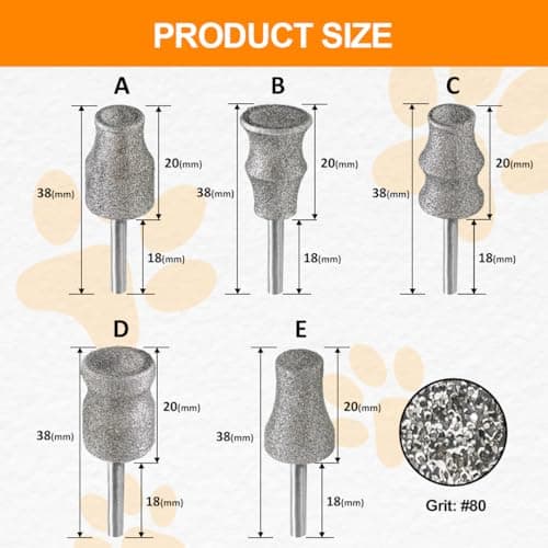 Diamond Rotary Pet Nail Grinder Bits Dog Nail Grinder Replacement Head -5PCS 1/8" Replacement Grinder Wheel for Animals Nail Care(Mixed) - Thumbnail 3