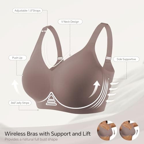 UIMERO 2026 Womens Wireless Bra Seamless Jelly Bras Full Coverage Supportive Comfortable No Underwire T-Shirt Everyday Bras Coffee - Thumbnail 5