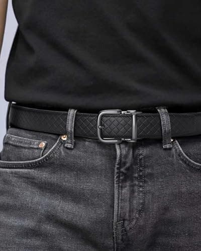 VANNANBA Men's Ratchet Belt 1 3/8", Woven-Texture Pattern, Pin-Look Buckle Genuine Leather Belts for Dress Pants Jeans - Thumbnail 6