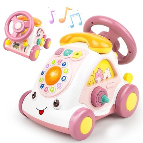 Love Mini Toddler Crawling Car Toy - Interactive Push Along Vehicle with Music & Lights, Early Learning Developmental Gift for Babies 6-12 Months