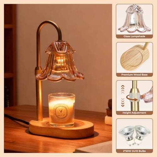 Lsctiff Candle Warmer Lamp with Timer Dimmable, Wax Melt Warmer Adjustable Height, Flower Warmer Lamp with 2 Bulbs for Jar Candles, House Warming New Home Decor, Gift for Mom Women (Amber) - Thumbnail 6