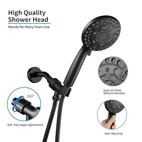 Iopsk 10 Spray Shower Head with Handheld,High Pressure shower heads with Handheld Spray Combo,Hand Held Shower Head with 60 Inch Long Hose (Matte Black) - Thumbnail 3