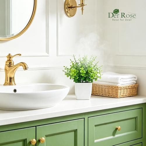 Der Rose Fake Plants Artificial Plants, Green Eucalyptus Style in White Pot, Small Decorative Accent for Bathroom Office Desk Shelf Bedroom Home Decor - Thumbnail 6