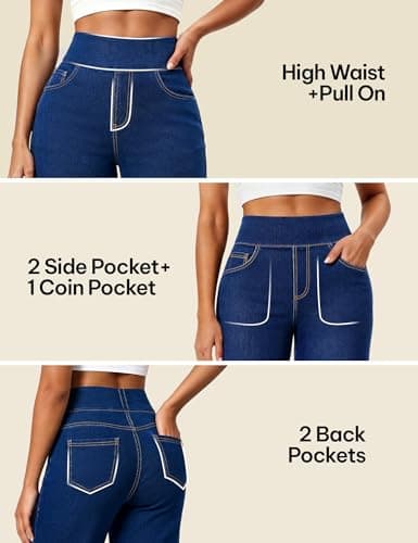 AVAMO Stretchy Wide Leg Jeans for Women Baggy Pull On High Waisted Jeans Elastic Sweatpant Jean Trendy Straight Denim Pants - Thumbnail 5
