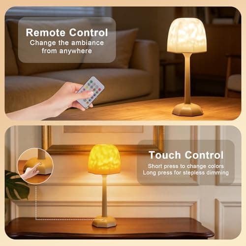 DEXULESA Rechargeable Table Lamp with Remote Control, 16 Color Changing LED Night Light with Water Ripple Projection, Adjustable Brightness for Bedroom, Office, Home Decor - Thumbnail 5