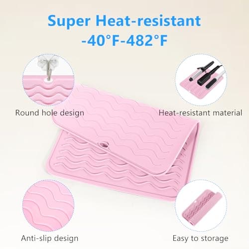 Quccefods Heat Resistant Mat Oversize Curling Iron Mat Silicone Hot Hair Tools Mat for Hair Straightener,Flat Irons,Hair Styling Tools Countertop protection Portable Travel Mat 14.2" x 11" - Thumbnail 6