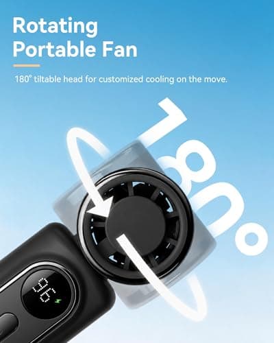 Mini Clip on Fan Handheld, 3000mAh Rechargeable Portable Fan with LED Display, 3-in-1 Personal Cooling Fan, 5 Speeds Quiet USB C Fan for Stroller Desk Travel Camping Office for Women Men Kids, Black - Thumbnail 4