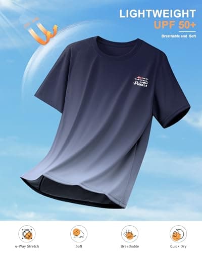 Pudolla Men's Fishing Swim Shirts Short Sleeve Sun Protection UV UPF 50+ SPF T-Shirt(Gradient_Blue_Fish XL) - Thumbnail 5
