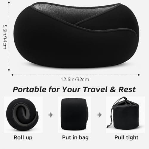 Gourstar Travel Pillow, Travel Pillows for Airplanes, 100% Pure Memory Foam Travel Neck Pillow with Eye Mask & Ear Plugs, Comfort and Ergonomic Design, Ideal for Airplanes, Cars and Offices - Thumbnail 5
