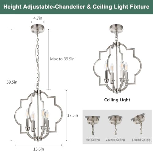 ACANER 4-Light Brushed Nickel Chandelier, Modern Dining Room Light Fixtures Over Table, Geometric Hanging Pendant Light for Bathroom, Foyer, Hallway, Kitchen, Entryway - Thumbnail 2