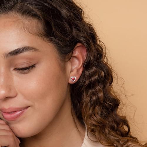 BAYLAY Ruby Earrings for Women, July Birthstone Earrings, S925 Sterling Silver Earrings, Red Heart Stud Earrings with Cubic Zirconia Birthday Jewelry, Silver Jewelry for Women, Womnes Birthday Gifts - Thumbnail 2