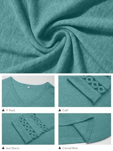 GKBK 3/4 Length Sleeve Womens Tops Dressy Casual Blouses for Women 2026 Trendy Lace Tunic Business V Neck Outfits Loose Fit Tshirts Shirts Fall Summer Clothes Cyan M - Thumbnail 5