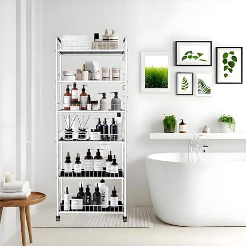 Seadasyoon 10in 6 Tier Slim Storage Cart with Wheels, Narrow Space Rolling Shelving Unit with Handle, Metal Wire Mobile Organizer Rack for Kitchen Bathroom Office Laundry - Thumbnail 3