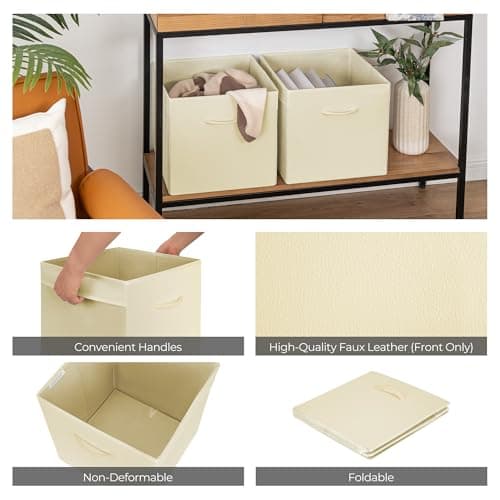 StorageWorks Beige Storage Cubes, 13x13 Storage Cube Bins with Handle, Cube Storage Organizer Bins for Shelves and Closet, Collapsible Storage Bins, 4-Pack - Thumbnail 5