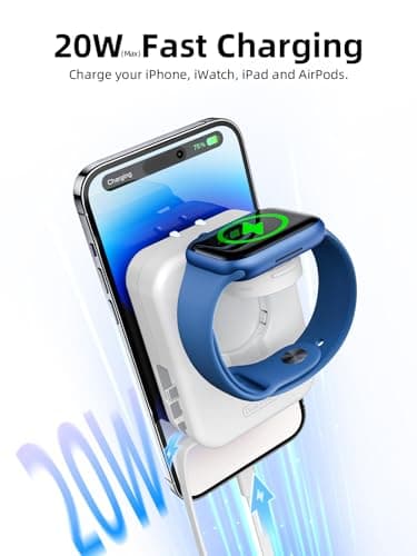 AFLYDOG for Apple Watch Charger Block, 2 in 1 Wall Charger with Built-in Retractable Charging Cable, Travel Foldable Plug Power Adapter Compatible with iPhone iWatch (White) - Thumbnail 5