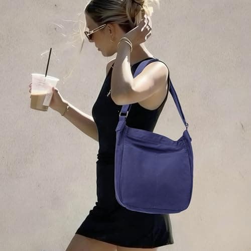 GEMIU Large Hobo Tote Bags Messenger Canvas Crossbody Bag for Women Ladies with Zipper and Muti-Pockets Blue - Thumbnail 3
