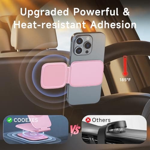 COOEXES Pink Foldable Magnetic Phone Mount, Hidefold Ultra-Thin Magnetic Phone Holder for Car with Dual Side Strong Magnets, Car Accessories for Women, Fit for All Phone, Dashboard, Laptop, Gym - Thumbnail 4