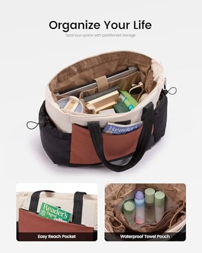 LOVEVOOK Gym Tote Bag for Women, Puffy Yoga Mat Bag with Large Cup Holder & Wet Pocket, Work Nurse Bag for Travel Workout Pilates - Thumbnail 5