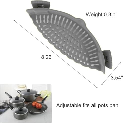 Clip On Strainer Silicone for All Pots and Pans, Pasta Strainer Clip on Food Strainer for Meat Vegetables Fruit Silicone Kitchen Colander (Grey) - Thumbnail 2